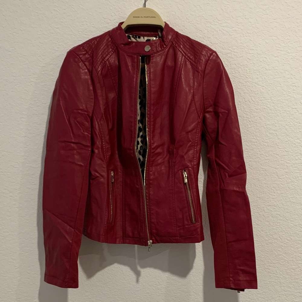Black Rivet Women's Bold Red Leather Jacket